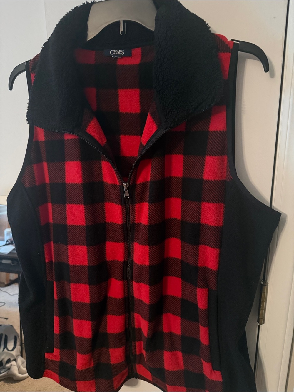 Chaps Red and Black Buffalo Plaid Sherpa-Lined Vest